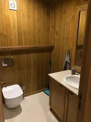 a bathroom with a toilet and a sink at MAGNET - private chalet in Razlog