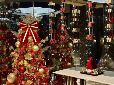 a christmas display with christmas trees in a store at HIDDEN BANK: DIAMONDS in Plovdiv