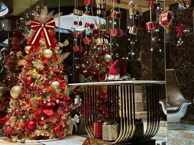 a christmas room with a christmas tree and decorations at HIDDEN BANK: DIAMONDS in Plovdiv