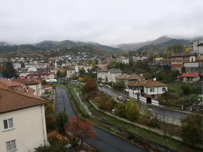 a view of a town with a road and houses at Loft Apartment with a great view of Ardino in Ardino