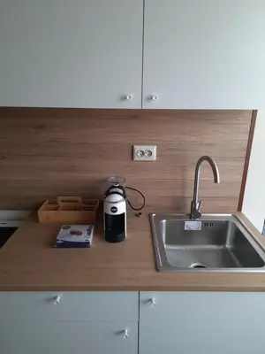 a kitchen counter with a sink and a appliance at Sandanski city center apartment in Sandanski