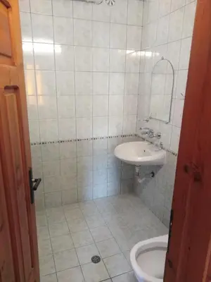 a bathroom with a sink and a toilet at Вила Родопи in Dospat
