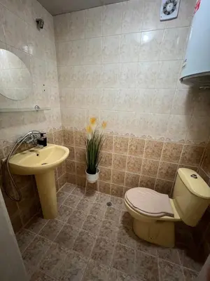 a bathroom with a toilet and a sink at Мини Студио Рози in Sandanski