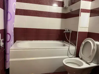 a bathroom with a white tub and a toilet at Червената Шапчица Апартамент Гранд Манастира in Pamporovo