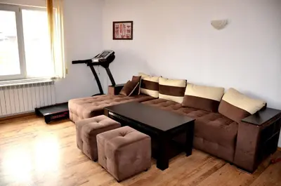 a living room with a couch and a table at Family Hotel Daisy in Borino