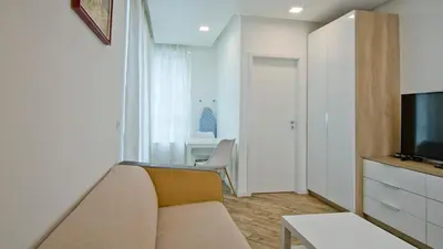 a living room with a couch and a television at Colonel apartment dream in Sofia