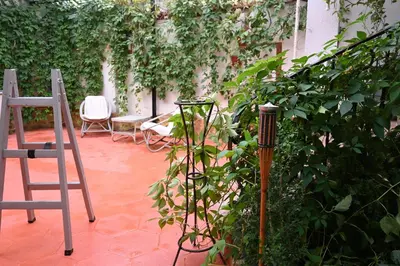 a patio with a chair and a plant at Villa Magicland in Sofia