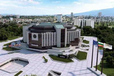 a view of a building with a city in the background at Top Center Studio 3 in Sofia