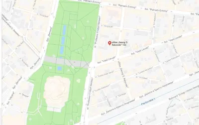 a map of a city with a red dot at Top Center Apartment 4 in Sofia