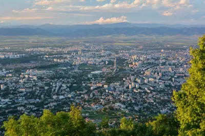 an aerial view of a city with buildings at Jasmine Central Apartment in Sofia