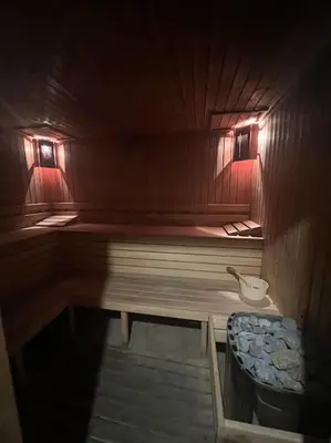 a sauna with a toilet and a sink in it at Comfort 37 - Luxury ski apartment near the gondola in Bansko