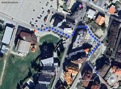 a map of a city with blue dots at Snow Line Suites SLS in Bansko