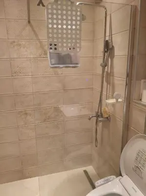 a bathroom with a shower and a toilet at Apartment Opalchenska / Pirotska in Sofia