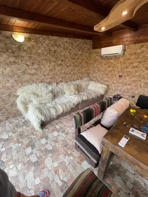 a room with a couch with a large furussedigunigunigunigunigunigun at Къща за гости “Александър” in Velingrad