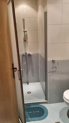 a bathroom with a shower and a toilet at Pirin Studios in Bansko