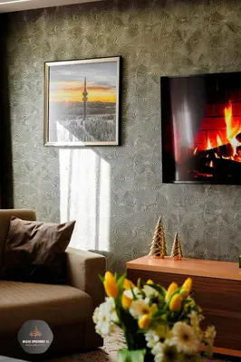 a living room with a fireplace and a tv at Deluxe Apartment 33 Mountain Lodge Pamporovo in Pamporovo