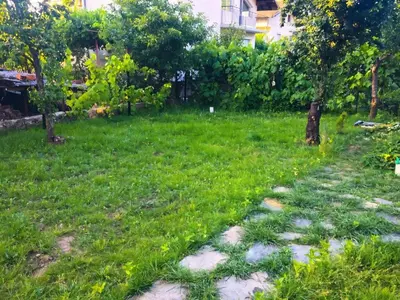 a garden with rocks in the grass and trees at Alpin Guest House in Sapareva Banya