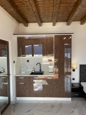 a kitchen with a sink and a counter top at Villa ART in Dospat