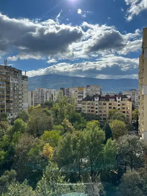 a view of a city with buildings and trees at Rose apt South Park - Free Public Parking, Mountain View, self check-in, near metro, stores, family-friendly in Sofia