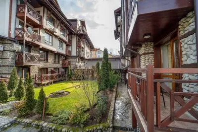 a view of the courtyard of a building at Snow Legend Apartment with terrace in Bansko