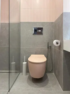 a bathroom with a toilet and a shower at Apartment BonBon next to Gondola in Bansko