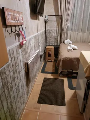 a small room with a bed and two rugs on the floor at APARTAMENT-DAMO in Pamporovo