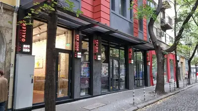 a store front of a building on a city street at Art Hotel 158 in Sofia
