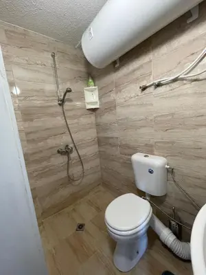 a bathroom with a toilet and a shower at Къща за гости Замък Никола in Shtarkelovo Gnezdo